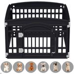 Pet Playpen with Mesh Fabric Top Cover Foldable Gate for Dogs Heavy Plastic Puppy Exercise Pen Small Pets Fence Puppies Folding Cage 4 Panels for Puppies and Small Dogs House Black (33.5x33.5 Inches)