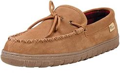 Mens Slippers Indoor Outdoor Suede Moccasin Slippers for Men （chestnut-check 13)