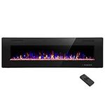 R.W.FLAME Electric Fireplace 60 inch Recessed and Wall Mounted, Low Noise, Fit for 2 x 6 Stud, Remote Control with Timer,Touch Screen,Adjustable Flame Colors and Speed