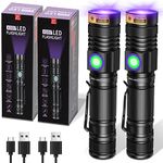 DARKBEAM UV 395nm Light Woods lamp USB Rechargeable Portable Blacklight LED Ultraviolet Flashlight Mini Pocket Clip Zoomed, Pet Urine Stains Detector, for Curing Resin, Scorpion, Money, Amber [2-Pack]