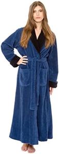 Bath & Robes Women's 100% Cotton Chenille Robe, Long Bathrobe Space Blue, Black Shawl 2X
