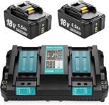 2X 18 V 5500 mAh Li-ion replacement battery + DC18RD 9A dual port charger for Makita 18 V battery BL1850B BL1830 BL1840 BL1850 BL1860 BL1815 BL1820