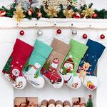 Set of 5 Christmas Stockings(20inch) Embroidered Linen Burlap Applique Fireplace Hanging Christmas Ornament for Family Decorations Holiday Xmas Gift