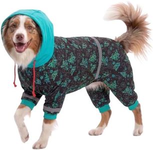 LovinPet Large Breed Dog Onesie Pajamas - UV & Wound Care, Dog Anxiety Relief, Dog Jammies, Reflective Stripe, Butterflies and Rings Black/Green Print, Post Surgery Pet PJ's/Large