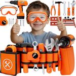 TOY Life Kids Tool Set with Kids Tool Belt & Electronic Toy Drill Toddler Tool Set for Kids Pretend Play Kids Tools Toy Tool Set with Toddler Tool Belt Tool Kit for Kids Boys 3 4 5 6 7 8 Years Old