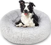 Enjamoy Plush Donut Dog Bed, Calming Round Dog Cat Bed Soft and Fluffy Cuddler Pet Cushion Self-Warming Puppy Beds Machine Washable, Grey 80cm