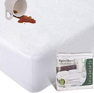 SpireHues 100% Waterproof Bamboo Terry Mattress Protector, Breathable & Durable, Deep Pocket Fitted Cover, King Single (107x203+38cm)