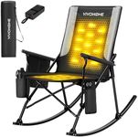 VIVOHOME 45W Padded Heating Rocking Camping Chair with 27000mAh Power Bank, Heated Oversized Portable Lawn Chair for Outdoor Sports, 3 Levels of Heat, Overheat Protection System, Black and Gray