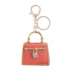 HSYHERE Women Girls Beautiful Elegant Luxury Diamond Hollowed-Out Handbag Key Ring, Simulation Mini Metal Leather Bag Pendant Key Chains Car Keychain Bag Decoration Valentine Pink