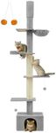 Feandrea Floor to Ceiling Cat Tree, 91-115 Inches Height Adjustable Cat Climbing Tower, Tall Multi-Level Cat Pole for Indoor Cats, Thick Scratching Posts, Condo, Hammock, Perch, Light Gray UPCT210G01