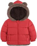 Enlifety Red Coat for Baby Boys Girls 6-12 Months Cute Bears Fleece Puffer Jackets Winter Thick Warm Cozy Hooded Snowsuit with Pockets