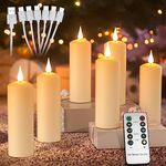 PChero Rechargeable Flameless Candles with Remote Timer, in/Outdoor Waterproof LED Flickering Pillar Candles Set of 6 (D2 x H6.7), Battery Operated Candles Ivory Plastic Roman Column Candles