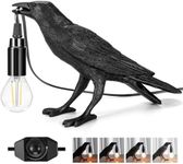 Raven Table Lamps with Brightness Adjustable Edison Bulb, Vintage Resin Bird lamp in Black for Bedside Table/Office and Living Room Decor/Farmhouse Art Decor/Dorm/Harry Potter Fans, with Plug