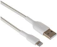 Belkin Braided Lightning Cable (Boost Charge Lightning to USB Cable for iPhone, iPad, AirPods) MFi-Certified iPhone Charging Cable, Braided Lightning Cable, White, 1 m