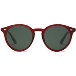 SOJOS Classic Retro Round Polarized Sunglasses UV400 Mirrored Lens SJ2069 ALL ME with Crystal Red Frame/Green Lens with Rivets