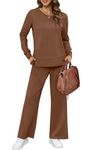 XIEERDUO 2 Piece Set Women Outfit Lounge Sets Crewneck Sweatsuit Wide Leg Sweatpants Matching Set Brown L