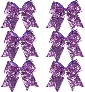 Metallic Sequin Mermaid 8 Inch Cheer Bow Cheerleader Cheerleading Jumbo Cheer Bow School Girl(Lavender Sequin)