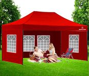 World of Wish 20X10Ft.(3X6M) Waterproof Garden Pop Up Gazebo Tent With 3 Side Window Walls,Folding Canopy Tent For Outdoor (Reguler Quality,Red)