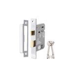 3 Lever Polished Chrome Mortice Sashlock 65mm, Door Lock with Key for Internal and External Doors, Reversible Catch, CE Approved and Fire Rated Protection - Infinity Decor®