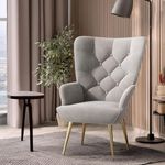 Aivermeil Modern Accent Chair Upholstered Armchair with Scooped Arms Velvet Accent Chairs for Living Room, Button Tufted Armchair with Metal Legs Thick Padding for Bedroom Gray