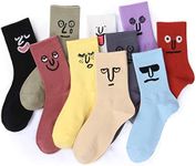 Meloday 10 PACK Crazy Funny Emotion Crew Socks Soft Cotton - 10 different fun designs and color per pack, Soothe, 5-10