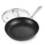 HLAFRG 10 Inch Nonstick Frying Pan with Lid ,Black Marble Cookware, Stone-Derived Coating, Non Toxic APEO & PFOA Free, with Heat-Resistant Handle,Oven Safe and Suitable for All Stove