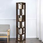 Redd Royal 6-Tier Bookcase 360° Rotating Bookshelf, Floor Standing Storage Rack for Living Room Bedroom, Open Design Swivel Corner Shelf Home Office Decor (Dark Walnut)