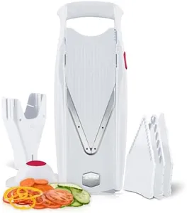 Swissmar Börner VPower V-Slicer Mandoline – Professional Kitchen Tool with Adjustable Thickness – Precision Food Slicer for Vegetables, Julienne, Shredding – Includes Safety Holder & Inserts - White