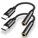 CLEEFUN USB C to 3.5mm Headphone Jack Adapter for iPhone 15 16 Pro Max, Type C Aux Digital Audio Earphone Adaptor,Audio Dongle Cable for Galaxy S24 S23 S22 C55,ipad Pro,Pixel 8 7(2-Pack,Black)