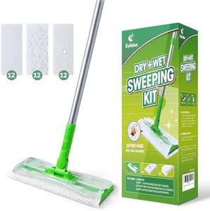 Eyliden Sweeper Mop, 36 Refills, Wet & Dry Mops for Floor Multi Surface Cleaning, Disposable Dust Mop Starter Kit - 12 Wet Mopping Cloths, 12 Heavy-Duty Pet Hair Sweeper Pads, 12 Dry Sweeping Cloths