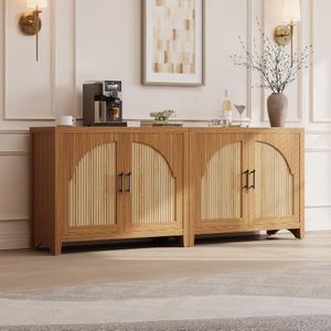 37" Arched Sideboard Buffet Cabinet with Storage Set of 2, English Oak