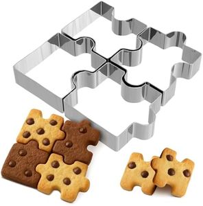 4Pcs Puzzle Cookie Cutter Set - Puzzle Piece Fondant Cutter Stainless Steel Clay Cutters Fondant Biscuit Cutters Tool for Baking Cutting Shapes - Small Cookie Cutters for Baking Birthday Decoration