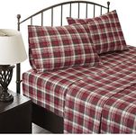 Woolrich Flannel 100% Cotton Sheet Set Warm Soft Bed Sheets with 14" Elastic Pocket, Cabin Lifestyle, Cold Season Cozy Bedding Set, Matching Pillow Case, Queen, Red Plaid, 4 Piece