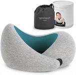 OSTRICHPILLOW GO Travel Pillow with Memory Foam for Airplanes, Car, Neck Support for Flying, Power Nap Pillow, Travel Accessories for Women and Men - Colour Blue Reef