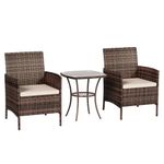 Amopatio Outdoor Bistro Set with Cushions, 3 Piece Rattan Garden Furniture Sets, Patio Table and Chairs for Balcony, Porch, Backyard, Brown