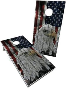 Cornhole365 Professional Regulation Cornhole Set – American Flag Bald Eagle Rustic Design, Heavy Duty, Solid Wood, UV Direct Print, Outdoor Backyard & Tournament Ready, Official Size