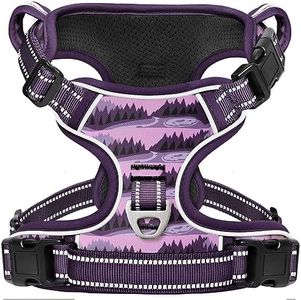 Timos Dog Harness,No-Pull Pet Harness Adjustable Soft Padded Dog Vest,Reflective No-Choke Pet Oxford Vest with Easy Control Handle for Large Dogs,Moon Night,L