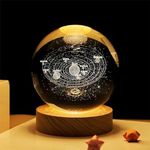 SHOPOGENIX Solar System Crystal Ball Night Light,Glass Ball Night LED Lamp with USB Powered 2.36 Inch Wooden Base Colorful Crystal Ball for Gifts Men,Women,Kids,Boys,Girls (Solar System)