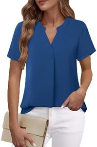 Short Sleeve Blouses for Women： Dress Shirts for Women Business Casual Wrinkle Free - Work Tops for Women Office Professional - No Iron Interview Clothes Junior Loose Career Outfits Blue