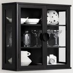 NEWOWNDS Black Tempered Glass Display Wall Storage Cabinet,Bathroom Wall Cabinet,Wall Mounted Cabinet with Curved Edges, Floating Cabinet with Adjustable Shelves for Kitchen,Dining Room,Bathroom