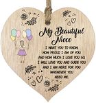 Beautiful Niece Hanging Wooden Heart Sign Plaque Niece Gifts from Auntie Uncle - Light Wood Hearts Sign, Womens Gifts, Niece Gifts from Aunty, Inspirational Christmas Birthday Present