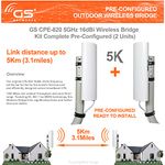 Wireless Bridge Point to Point Outdoor WiFi, Wireless Network Expansion Kit, Long Range High Speed 5G | 2 Units Bridge Kit Complete Pre-Configured - P2P 1000Mbps 5Km(2Pack)