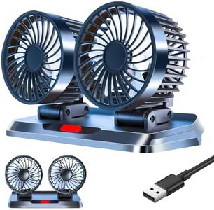 KUWUNG Ventilateur Voiture, 360° Rotative Double Tête USB Ventilateur de Voiture, Ventilateur Camping Car avec 3 Vitesses, Double Tête Ventilateur USB pour Voiture,Camping-car,Maison,Bureau,Camping