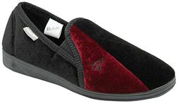 DUNLOP Duncan Mens Velour Twin Gusset Slippers (7, Black Burgundy, numeric_7)