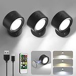 Lightbiz LED Wall Mounted Lights 3 Pcs with Remote, Wall Sconces Lamp 3000mAh Rechargeable Battery Operated, 3 Color Temperatures & Dimmable Magnetic 360° Rotation Cordless Light for Bedroom Bedside