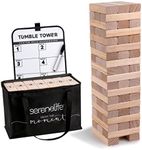 Serene Life 56 PCS Giant Tumble Tower Game - Non-Toxic Pine Wooden Stacking Timber Blocks Set with Zippered Carrying Bag, Book Scoreboard - Classic Jumbo Wood Block Outdoor Game for Kids and Adults