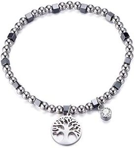 Ouran Pulseras elásticas de cuentas para mujer, pulsera con colgante de acero inoxidable con cordón elástico de cristal, regalo para amigos, Cristal, Cubic Zirconia