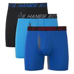 Hanes Men's X-Temp Utility Pocket Boxer Briefs Pack, Total Support Pouch, 3-Pack, Awesome Blue/Palatinate Blue/Black, Medium