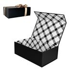 Tekhoho Black Gift Box 27x17.5x10 cm, Premium Present Box with Magnetic Lid and Ribbon for Holidays Wedding Birthday Gift Packaging, Plaid Lining