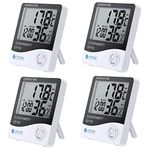 eSynic Digital Hygrometer Thermometer Popular 4Pcs Indoor Digital Thermometer Hygrometer With Large Clear LCD Display Temperature Humidity Monitoring & Time Record Perfect for Bedroom Office etc